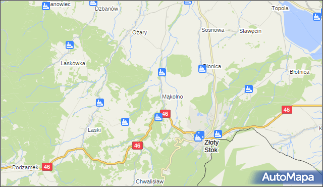 mapa Mąkolno gmina Złoty Stok, Mąkolno gmina Złoty Stok na mapie Targeo