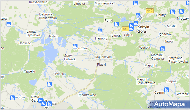 mapa Mąkoszyce gmina Kobyla Góra, Mąkoszyce gmina Kobyla Góra na mapie Targeo