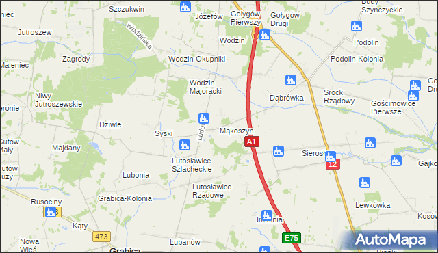 mapa Mąkoszyn gmina Tuszyn, Mąkoszyn gmina Tuszyn na mapie Targeo