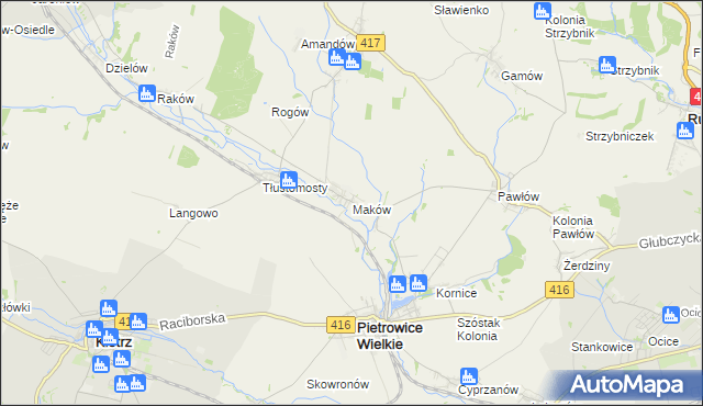 mapa Maków gmina Pietrowice Wielkie, Maków gmina Pietrowice Wielkie na mapie Targeo