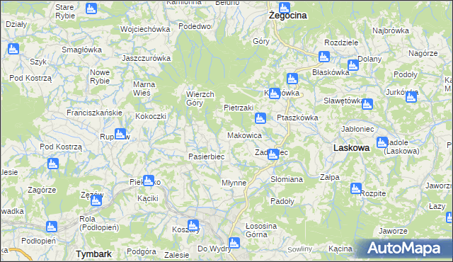 mapa Makowica gmina Limanowa, Makowica gmina Limanowa na mapie Targeo