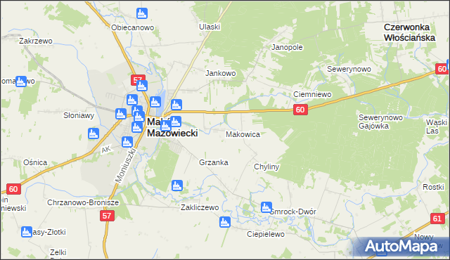 mapa Makowica gmina Szelków, Makowica gmina Szelków na mapie Targeo