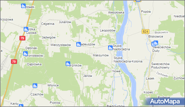 mapa Maksymów gmina Tarłów, Maksymów gmina Tarłów na mapie Targeo