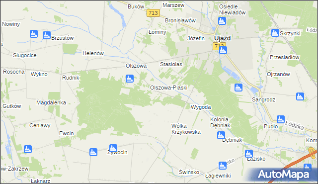 mapa Maksymów gmina Ujazd, Maksymów gmina Ujazd na mapie Targeo
