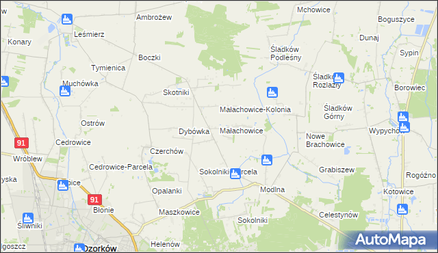 mapa Małachowice, Małachowice na mapie Targeo