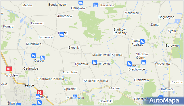 mapa Małachowice-Kolonia, Małachowice-Kolonia na mapie Targeo