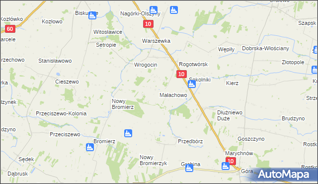 mapa Małachowo gmina Drobin, Małachowo gmina Drobin na mapie Targeo