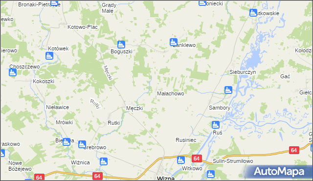 mapa Małachowo gmina Wizna, Małachowo gmina Wizna na mapie Targeo