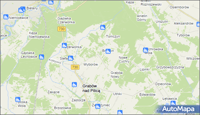 mapa Małęczyn gmina Grabów nad Pilicą, Małęczyn gmina Grabów nad Pilicą na mapie Targeo