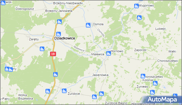 mapa Malewice, Malewice na mapie Targeo