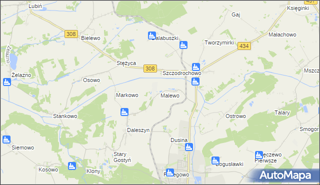 mapa Malewo gmina Gostyń, Malewo gmina Gostyń na mapie Targeo