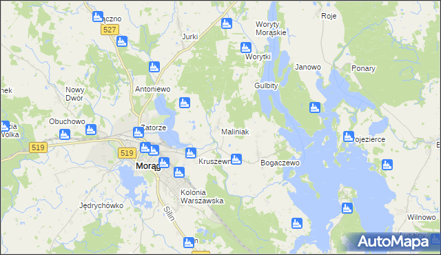 mapa Maliniak gmina Morąg, Maliniak gmina Morąg na mapie Targeo