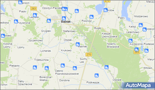 mapa Maliniec gmina Babiak, Maliniec gmina Babiak na mapie Targeo