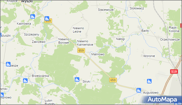 mapa Malinowo gmina Bielsk Podlaski, Malinowo gmina Bielsk Podlaski na mapie Targeo