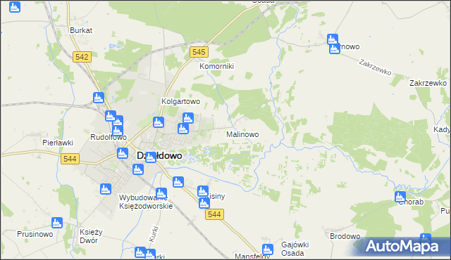 mapa Malinowo gmina Działdowo, Malinowo gmina Działdowo na mapie Targeo