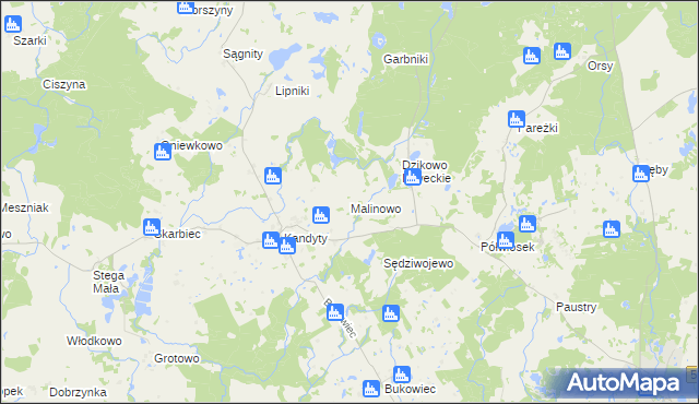 mapa Malinowo gmina Górowo Iławeckie, Malinowo gmina Górowo Iławeckie na mapie Targeo