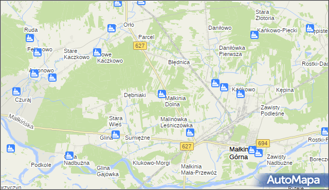 mapa Małkinia Dolna, Małkinia Dolna na mapie Targeo