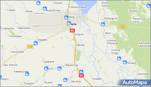 mapa Małków gmina Warta, Małków gmina Warta na mapie Targeo