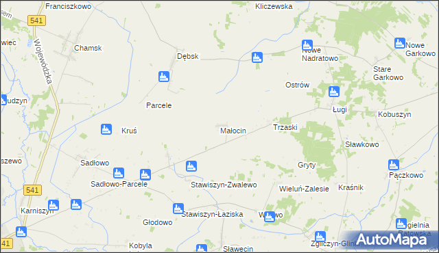 mapa Małocin gmina Bieżuń, Małocin gmina Bieżuń na mapie Targeo
