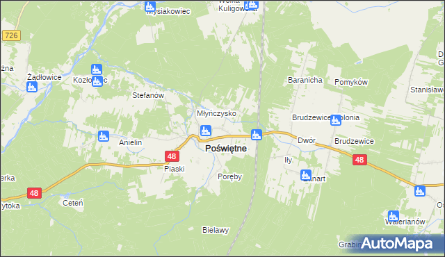 mapa Małoszyce gmina Poświętne, Małoszyce gmina Poświętne na mapie Targeo