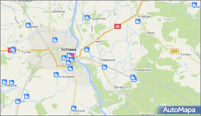 mapa Małowice, Małowice na mapie Targeo