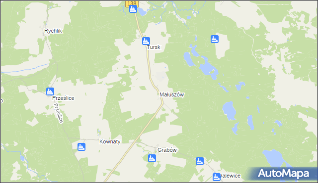 mapa Małuszów gmina Sulęcin, Małuszów gmina Sulęcin na mapie Targeo