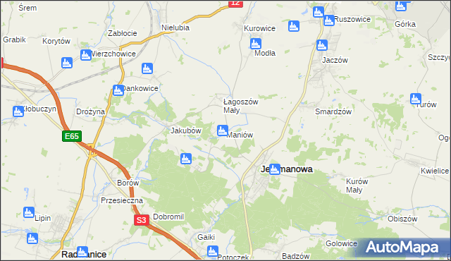 mapa Maniów gmina Jerzmanowa, Maniów gmina Jerzmanowa na mapie Targeo