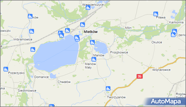 mapa Maniów gmina Mietków, Maniów gmina Mietków na mapie Targeo