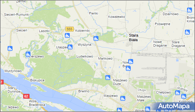 mapa Mańkowo gmina Stara Biała, Mańkowo gmina Stara Biała na mapie Targeo