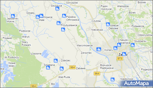 mapa Marcinkowice gmina Radłów, Marcinkowice gmina Radłów na mapie Targeo