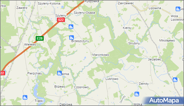 mapa Marcinkowo gmina Braniewo, Marcinkowo gmina Braniewo na mapie Targeo