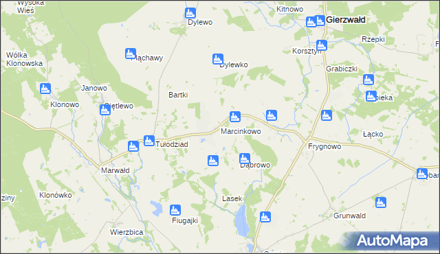 mapa Marcinkowo gmina Grunwald, Marcinkowo gmina Grunwald na mapie Targeo