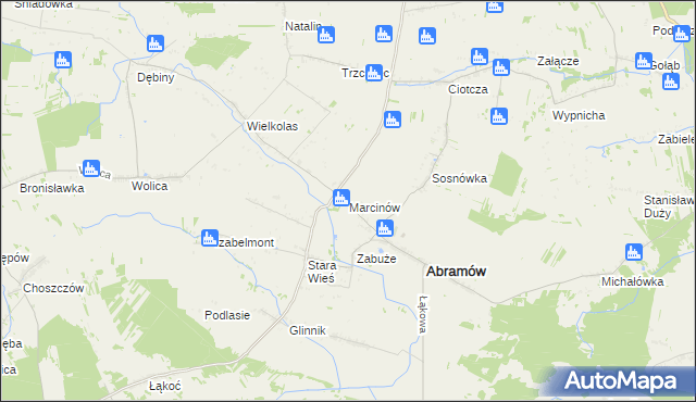 mapa Marcinów gmina Abramów, Marcinów gmina Abramów na mapie Targeo