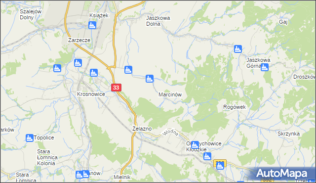 mapa Marcinów gmina Kłodzko, Marcinów gmina Kłodzko na mapie Targeo