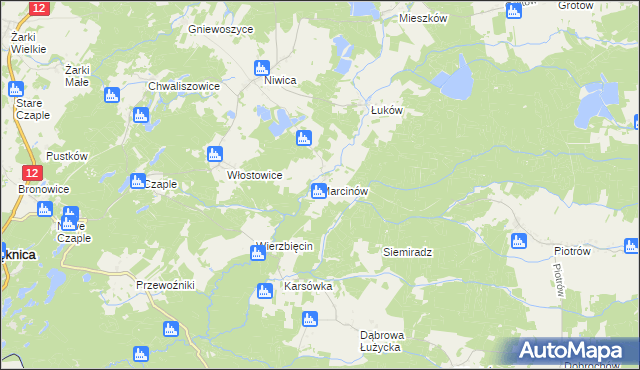 mapa Marcinów gmina Trzebiel, Marcinów gmina Trzebiel na mapie Targeo