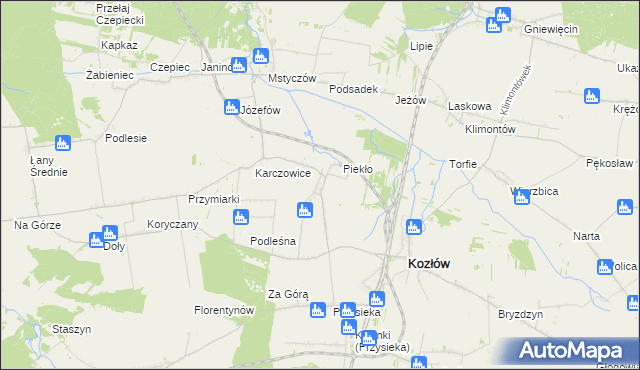 mapa Marcinowice gmina Kozłów, Marcinowice gmina Kozłów na mapie Targeo