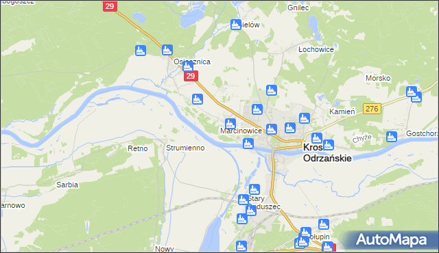 mapa Marcinowice gmina Krosno Odrzańskie, Marcinowice gmina Krosno Odrzańskie na mapie Targeo