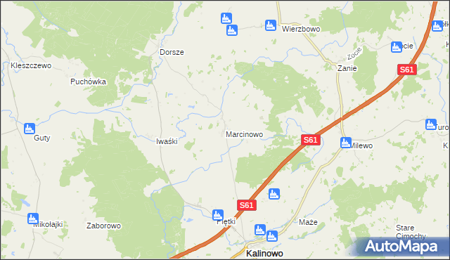 mapa Marcinowo gmina Kalinowo, Marcinowo gmina Kalinowo na mapie Targeo