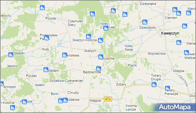 mapa Marcjanów gmina Kawęczyn, Marcjanów gmina Kawęczyn na mapie Targeo