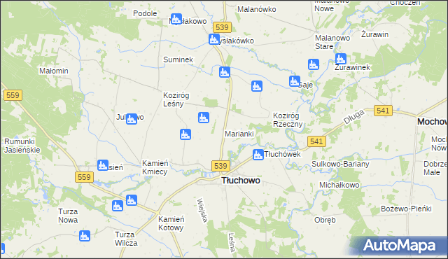 mapa Marianki gmina Tłuchowo, Marianki gmina Tłuchowo na mapie Targeo