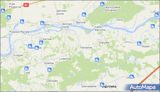 mapa Marianów gmina Dąbrówka, Marianów gmina Dąbrówka na mapie Targeo