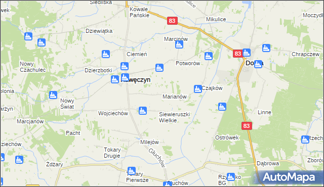 mapa Marianów gmina Kawęczyn, Marianów gmina Kawęczyn na mapie Targeo