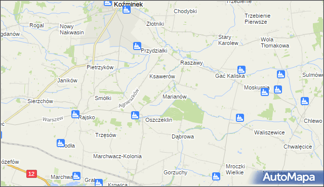 mapa Marianów gmina Koźminek, Marianów gmina Koźminek na mapie Targeo