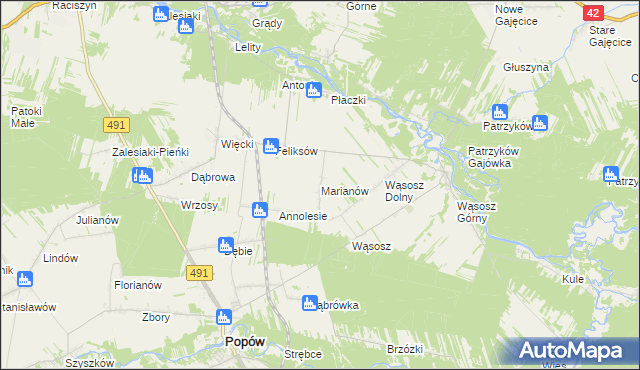mapa Marianów gmina Popów, Marianów gmina Popów na mapie Targeo