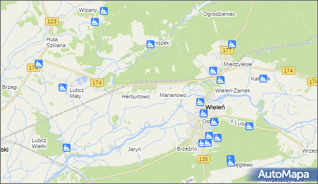 mapa Marianowo gmina Wieleń, Marianowo gmina Wieleń na mapie Targeo