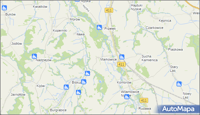 mapa Markowice gmina Głuchołazy, Markowice gmina Głuchołazy na mapie Targeo
