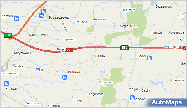 mapa Markowice gmina Kleszczewo, Markowice gmina Kleszczewo na mapie Targeo