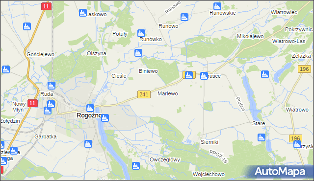 mapa Marlewo gmina Rogoźno, Marlewo gmina Rogoźno na mapie Targeo