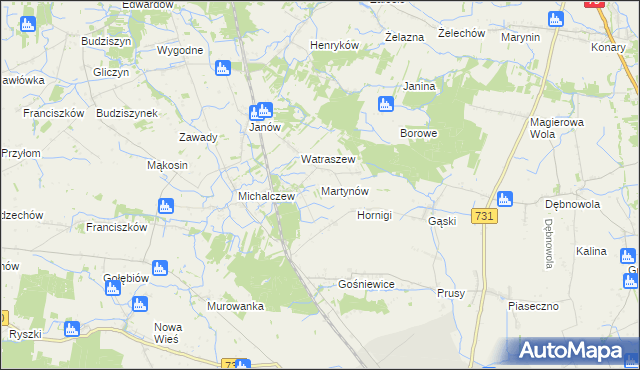 mapa Martynów gmina Chynów, Martynów gmina Chynów na mapie Targeo