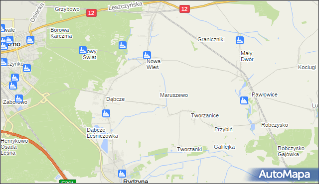mapa Maruszewo gmina Rydzyna, Maruszewo gmina Rydzyna na mapie Targeo